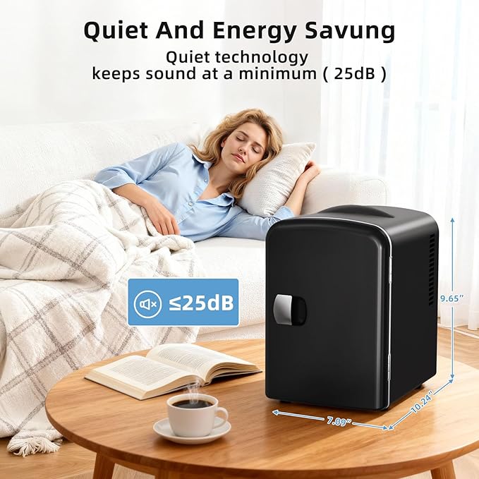 Antarctic Star 4L/6 Can Portable Mini Fridge,Personal Compact Refrigerator,Small Cooler for Food,Drinks or Skin Care, AC/DC for Bedroom, Car, Office & Dorm, Black