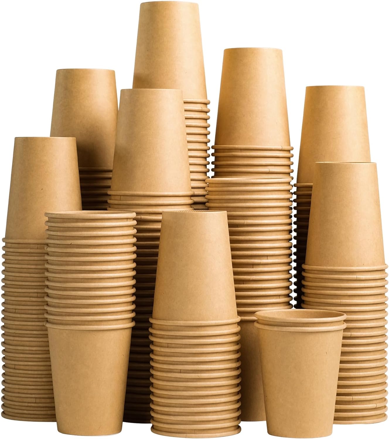 Lamosi 200 Pack 10 OZ Kraft Paper Cups, Brown Disposable Paper Coffee Cups, Biodegradable Unbleached Cups for Hot/Cold Beverage Party Home Office