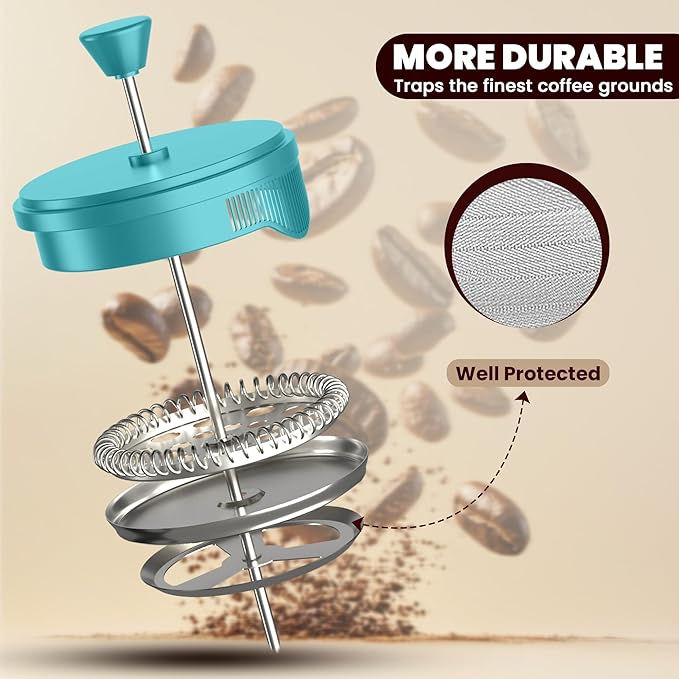 Utopia Kitchen 12 oz Glass French Press, French Press Coffee Maker, Tea Press, Triple-Layer Filter for Smooth Brew, Heat-Resistant Borosilicate Glass, Stainless Steel Plunger, Aqua