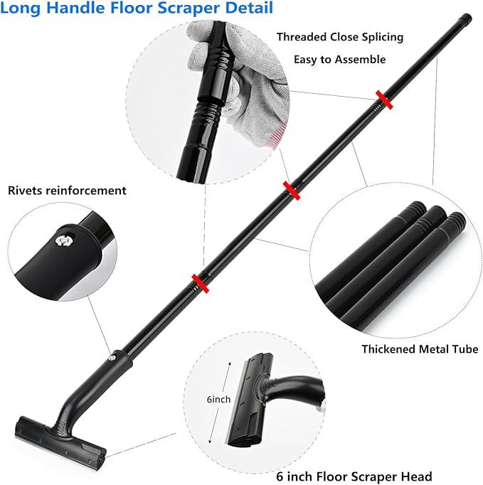 EHDIS Adjustable Razor Blade Scraper, 15''-58'' Long Handle 6" Blade Scraper Tool with 20 Double-Edge Blades for Cleaning Paint, Caulk, Adhesive,Painting Stripping Tools, Tile, Floors, Walls