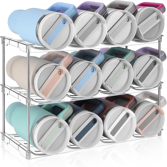 Stackable Water Bottle Organizer, Large Compartment Water Bottle Holder for Stanley 40 oz Tumbler, Kitchen Storage Organizer for Stanley Cup Accessories, Tumbler Organizer Wine Rack - Hold 12 Bottles