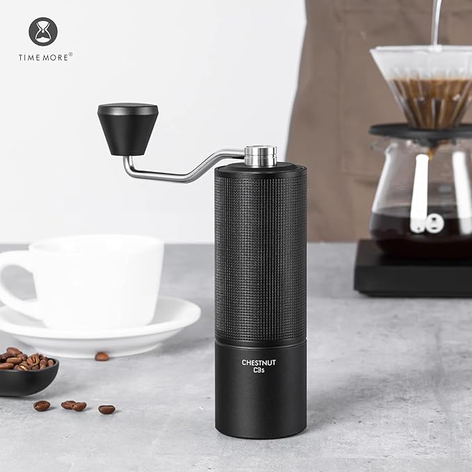 TIMEMORE Chestnut C3S Manual Coffee Grinderwith Stainless Steel S2C Conical Burr, All-Metal Body, Adjustable Setting for Espresso/Pour Over/French Press, Capacity 25g, portable Hand Grinder, Black