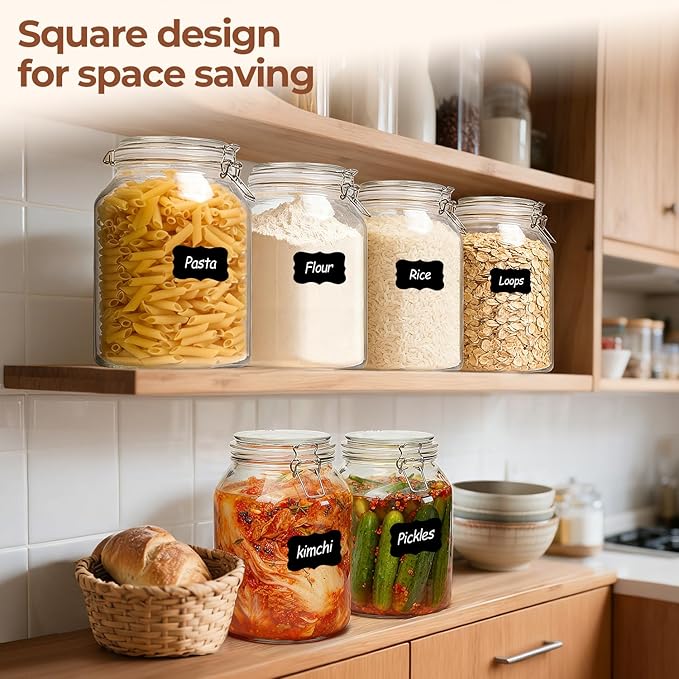 ComSaf 1.1 Gallon Glass Jars with Airtight Lids (138oz, Set of 2), Extra-Wide Mouth Canisters for Bulk Flour & Sugar Storage, Ideal for Fermenting Sourdough, Kombucha & Pickles