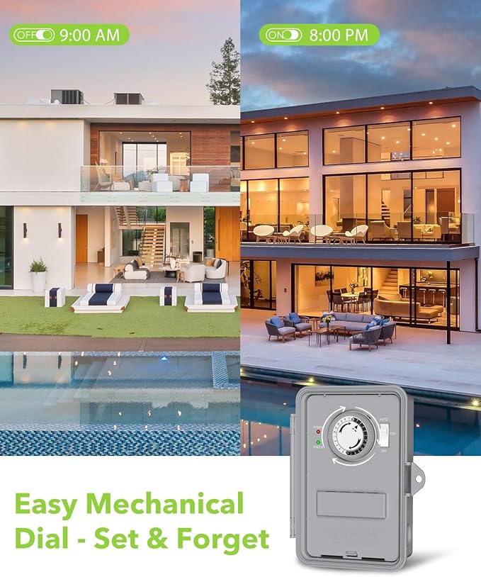 BN-LINK Pool Pump Timer, Outdoor Mechanical Timer Box, Heavy Duty 24 Hour Programmable, 2HP 40A Max, 120, 240, 277 VAC, for Pool Pump, Water Heater, Fans, SPA, ETL Listed