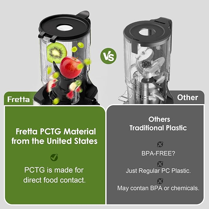 Juicer Machines,Fretta Cold Press Juicer Machines with American-Sourced PCTG Material,Fit Whole Fruits & Vegetables,Easy to Clean,Truly BPA-Free, Red