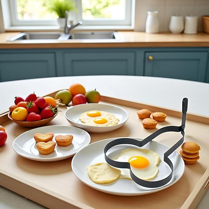 Black Funny Egg Fryer, Stainless Steel Egg Pancake Cooking Tool Non-Stick Kitchen DIY Egg Fried Mould with Handle for Muffins Patties, for Valentine's Day Egg Poachers,Specialty Cookware