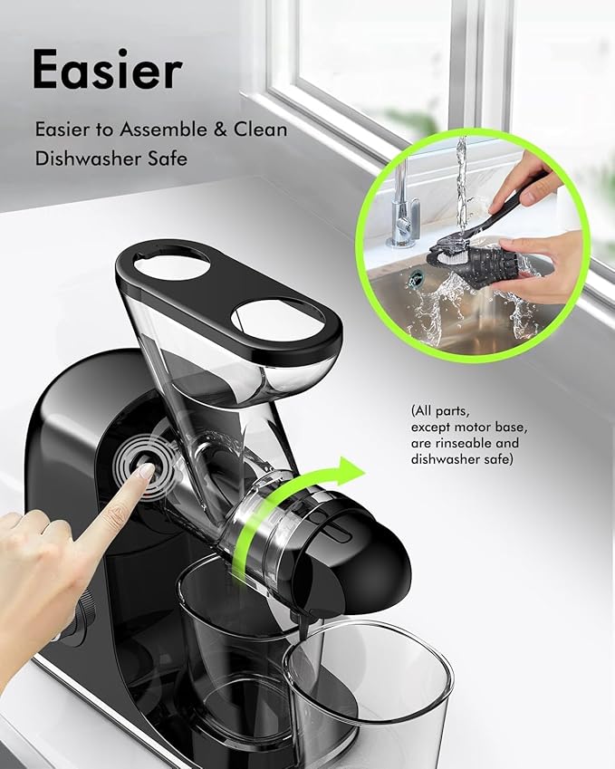 SIFENE Cold Press Juicer Machine, Mini Slow Masticating Juicer with Dual Feed Chute, Compact Electric Juice Extractor for Celery Ginger & Fruit, Easy Clean, Black
