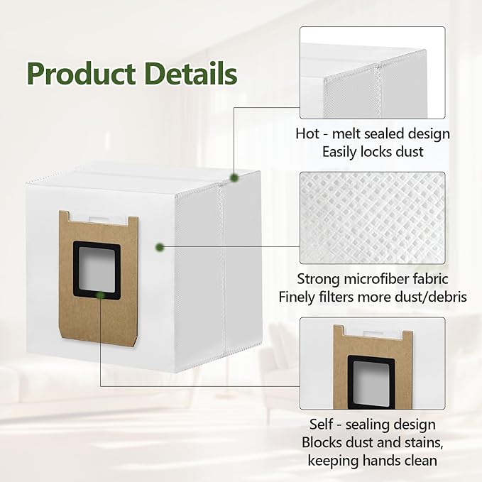 10 Pack Dust Bags Compatible with Eufy E28 Omni/E25 Omni Robot Vacuum, Heavy-Duty 4-Layer Replcement Bags, 3L Large Capacity Disposable Bag