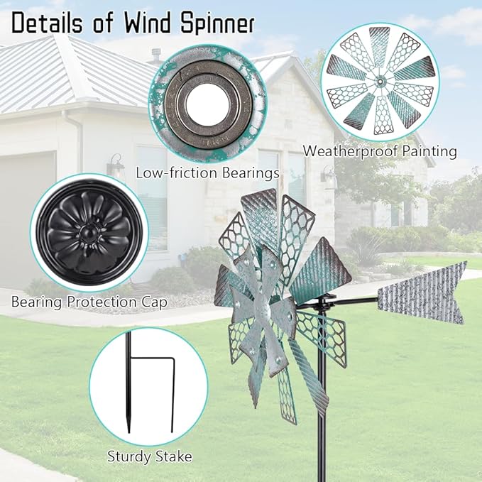Viveta Metal Wind Spinners Outdoor, 13" Kinetic Wind Spinner, Garden Windmill for Outdoor Patio Yard Decor