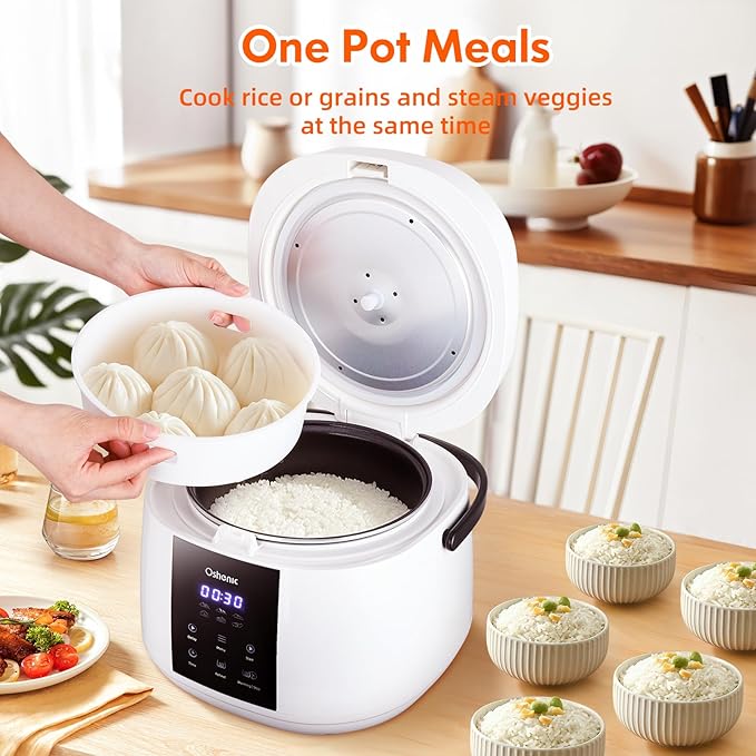 Rice Cooker Small,6-Cup (Uncooked) / 12-Cup (Cooked),6-in-1 Multi Cooker,Electric Smart Rice Cooker,Portable Non-Stick Rice Maker With Steamer Basket,12 Hours Timer Delay & Keep Warm Function