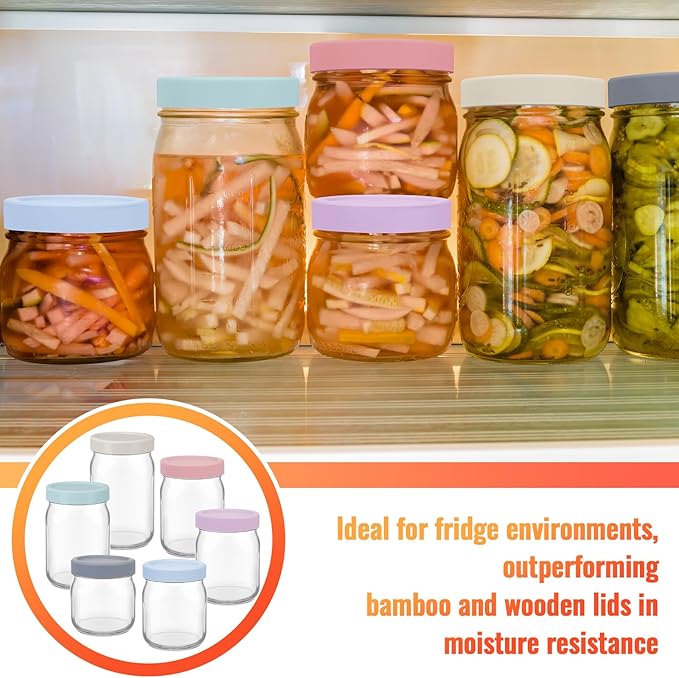 Teenyyou 12 Pcs Mason Jars 6 Wide and 6 Regular Mouth Lids Mason Jar Lids Thickened Leak Proof Lid for 86 mm and 70 mm Wide and Regular Mouth, Reusable Canning Jar Caps(Morandi)