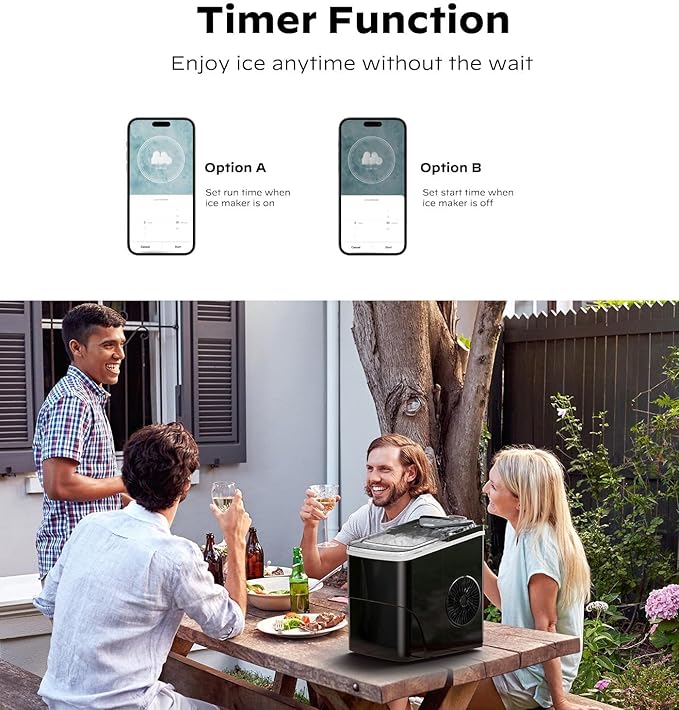Silonn Smart Countertop Ice Maker - 9 Bullet Cubes in 6 Mins, 26 lbs per Day, Compact Wi-Fi Ice Maker Machine, 2 Ice Cube Sizes, Portable Ice Maker with Self-Cleaning for Kitchen/Office/RV