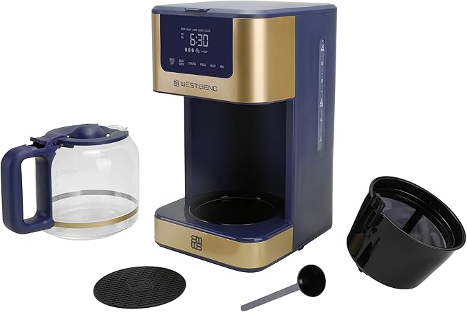 West Bend Timeless 12-Cup Programmable Coffee Maker with Brew Strength Selector for Hot and Iced Coffee, Includes 1-4 Cup Brew Option and Permanent Filter
