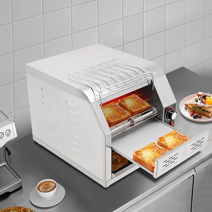 Commercial Conveyor Toaster 1900W, 300 Slices/Hour Heavy-duty Stainless Steel Countertop Bread Oven with 7-Speed Control & Temp Adjust