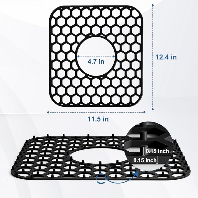 Bestjing 2 Pack Silicone Sink Protectors for Kitchen Sink - 12" x 11" Kitchen Grid Accessory, Non-Slip Heat-Resistant Mat for Bottom of Porcelain Stainless Steel, Dishwasher Safe (Black)