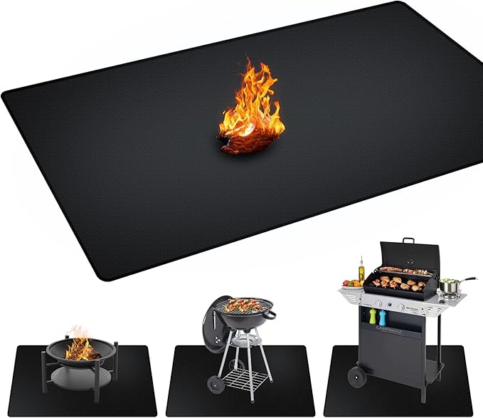 60 x 40 inch Under Grill Mats for Outdoor Grill, Double-Sided Fireproof, Oil and Waterproof Protective Mat for Grass and Deck, Outerdoor BBQ Fire Pit Fireplace Mat