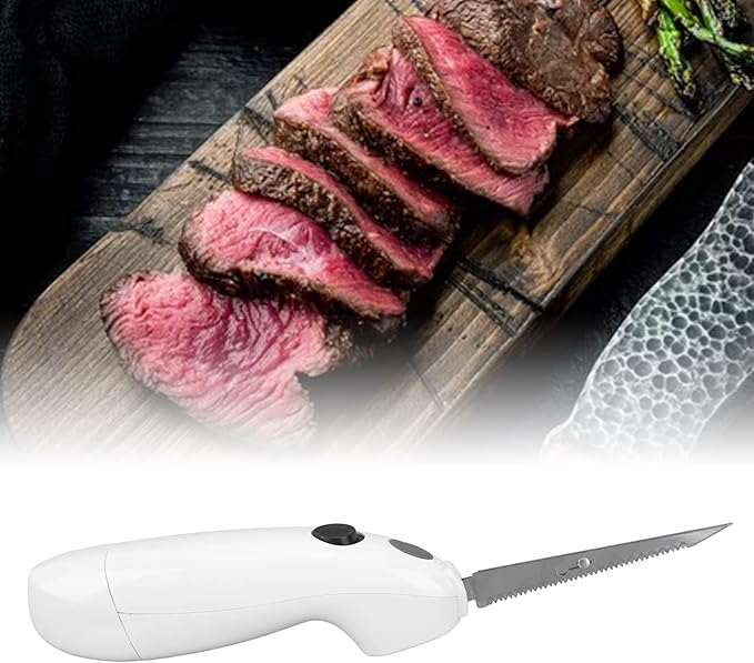 Electric Knife for Carving Meat, Poultry, Bread, Cordless Easy Electric Knife, 2 Serrated Stainless Steel Blades, Ergonomic Handle, Serving for Cooked Food