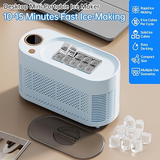 Cryfokt Mini Countertop Ice Maker, 10 Ice Cubes in 10 Mins Portable Quiet Automatic Machine with Scoop and Basket, for Home Office Camping Party Bar (US Plug)