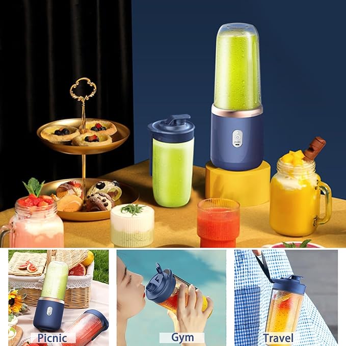Portable Blender, Personal Blender USB Rchargeable, Mini Blender for Shakes and Smoothies, 400ML Portable Fruit Veggie Juicer Cup With 6 Blades and Travel Lid, Handheld Blender for Travel Gym Kitchen
