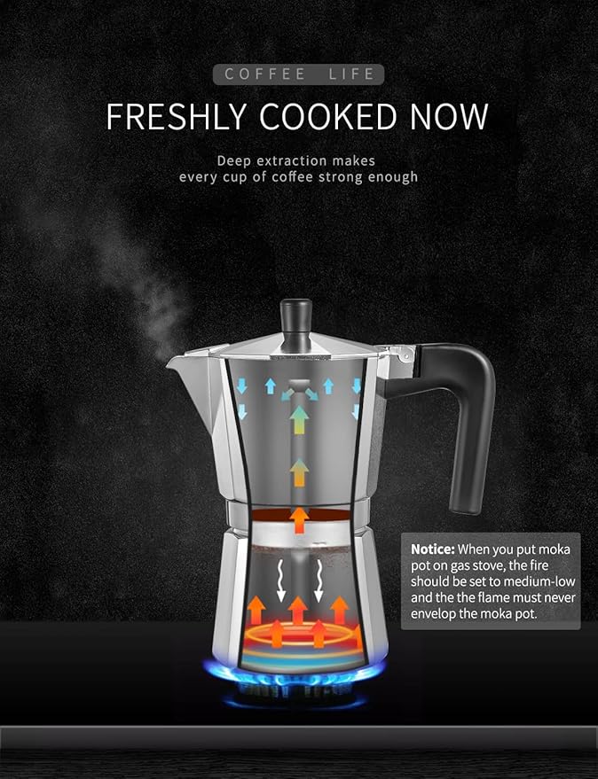 Yabano Stovetop Espresso Maker, 3 Cups Moka Coffee Pot Italian Espresso for Gas or Electric Ceramic Stovetop, Italian Coffee maker for Cappuccino or Latte