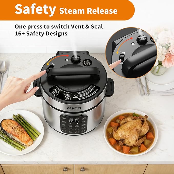 6Qt Electric Pressure Cooker, 9-in-1 Programmable with IMD Touchscreen, Rice Cooker, Slow Cook, Steam, Sauté, Warmer, 24H Delay Start, Non-Stick Ceramic Pot, 1000W, Silver