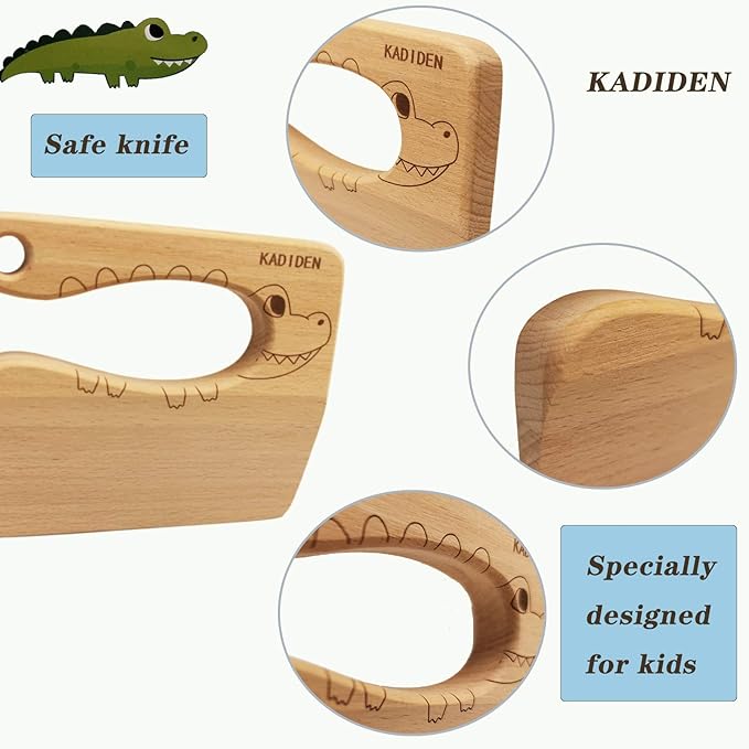 Wooden Kids Knife for Cooking,Kid Safe Knives,Kitchen Toy,Chopper,Vegetable and Fruit Cutter (For 2-8 Years Old)