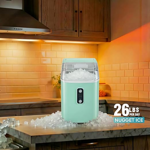 Nugget Ice Maker Countertop, Portable Ice Makers Machine with Removable Basket and Scoop, Self-Cleaning, Quiet, 6-Min Ready, 24lbs in 24Hrs, Visible, for Home, Party, RV, Camping, Green