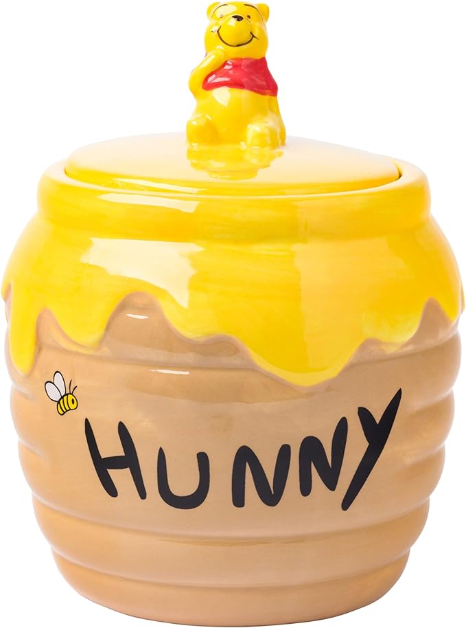 Silver Buffalo Disney Winnie the Pooh Honey "Hunny" Pot Sculpted 3D Hand Painted Ceramic Snack Cookie Jar (Small)