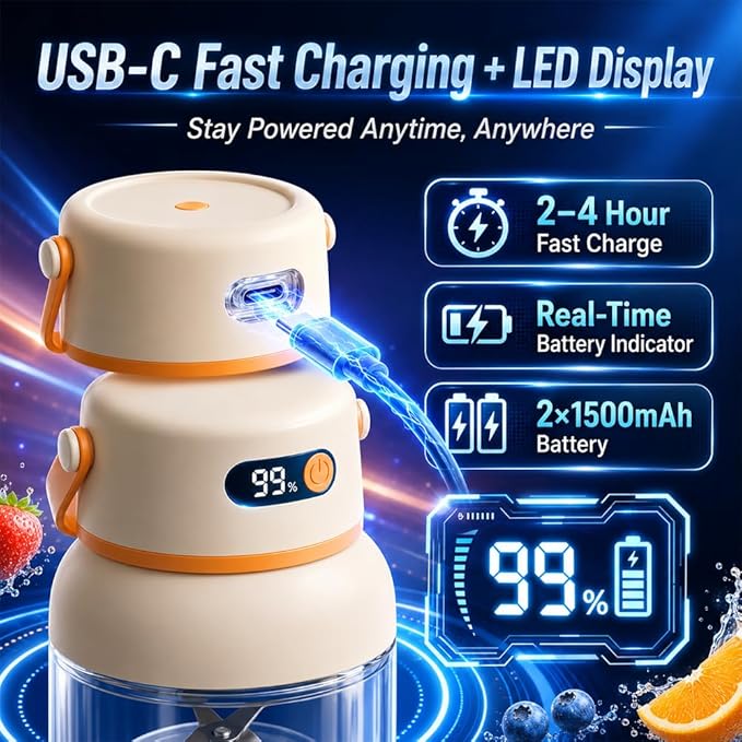 Portable Electric Juicer Cup with Zero Cord Hassle, 1200ml Multifunctional Wireless 2-In-1 Dual Lid Personal Blender Bottle with Straw 38-Blades USB Rechargeable for Gym Office Outdoor (800ml)