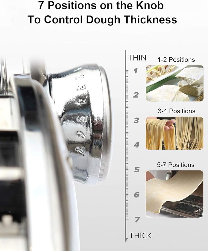 Shule Pasta Maker Machine Stainless Steel Manual Noodle Makers Include Pasta Roller, Cutter, Hand Crank and 7 Adjustable Thickness Setting