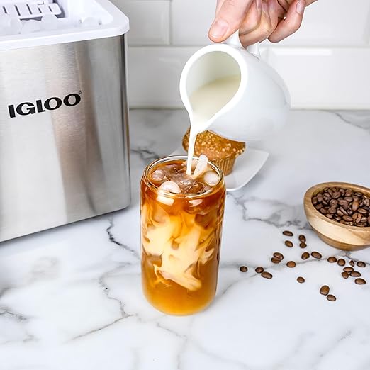 Igloo Handled Portable Ice Maker with Scoop- Ice Maker with LED Control Panel & 1 Quart Water Tank-Ice Cube Maker Produces 26 Lbs of Ice in 24 Hours with 9 Large or Small Cubes In 7 Minutes- Stainless
