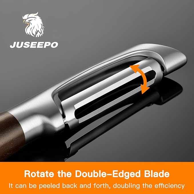 JUSEEPO Premium Vegetable Peeler, I Type Swivel 304 Stainless Steel Blade Comfortable Solid Wood Handle, Practical Gift for Restaurant Baking Chef Woman for Veggie, Fruit, Potato(Charred Wood)