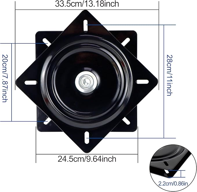 10 Inch Lazy Susans Turntable Bearings Swivel Zinc Plate, Black Square Lazy Susan Hardware, Heavy Duty Lazy Susan Replacement Parts for Table, Chair, Round Bar Stools(1 Pack)