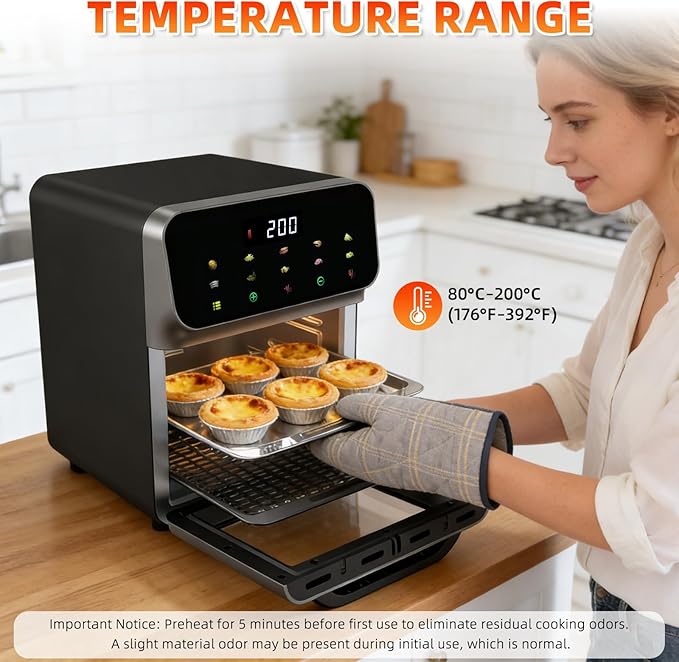 10 IN 1 Air Fryer Oven Combo, Countertop Convection Airfryer, Oven with Toaster Clear View Window for Family, 60-Minute Timer, Digital LED Touchscreen, Automatic Shut-Off, Stainless Steel