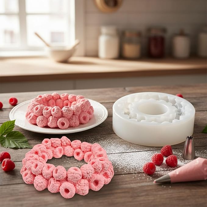 Raspberry Mold Silicone, 3D Berry Shaped Cake Pop Molds for Baking, Realistic Raspberry Rings Mousse Mold for Chocolate, Candy, Fondant, Soap Making, Non-Stick Easy Release Pastry Decorating Tool