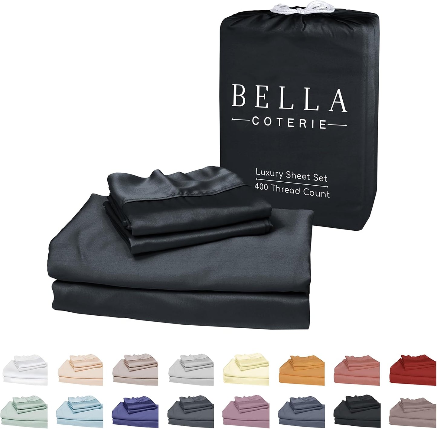 Bella Coterie Luxury Bamboo Viscose Twin Size Sheet Set | 100% Organically Grown | Ultra Soft | Cooling for Hot Sleepers | 18" Deep Pocket [Black]