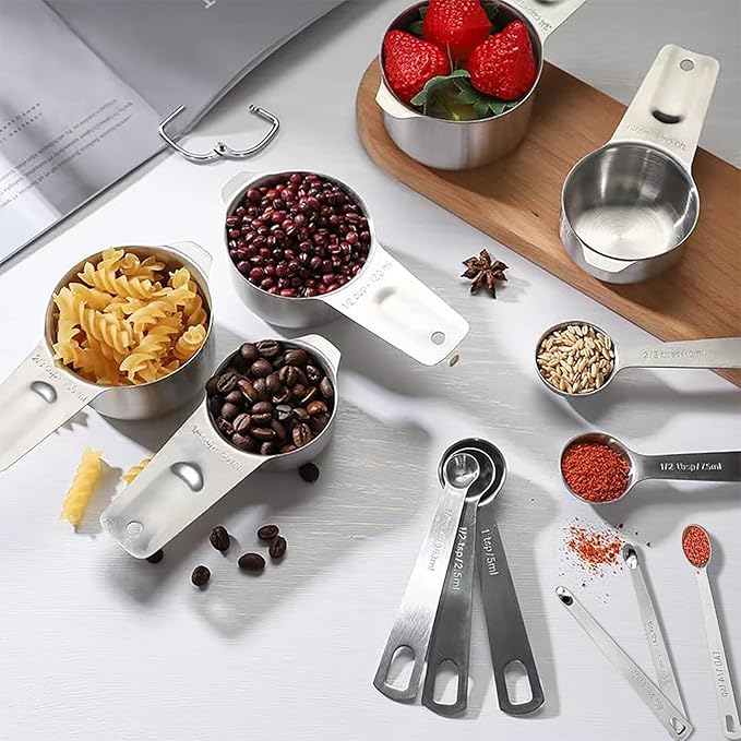 21PCS Measuring Cups and Spoons Set, Include 7 Nesting Measuring Cups, 9 Measuring Spoons and 5 Mini Spoons, Stainless Steel Metal Measuring Set, Kitchen Gadgets for Cooking & Baking
