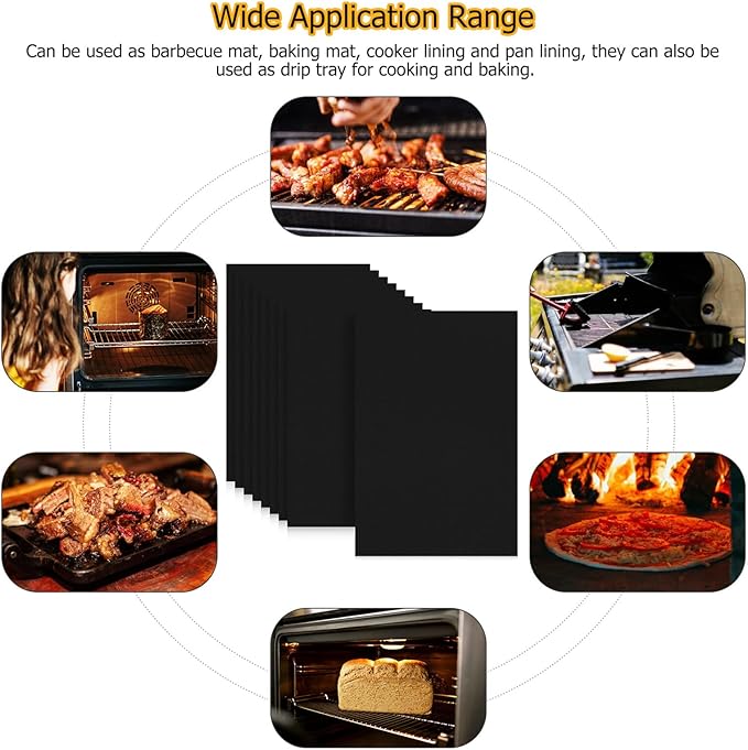 PRETYZOOM 9pcs Non-stick Oven Liners Baking Mats 60x40cm Black Reusable Grill Roaster Liners for Gas Stove Oven Bottom Protection Cooking Mat
