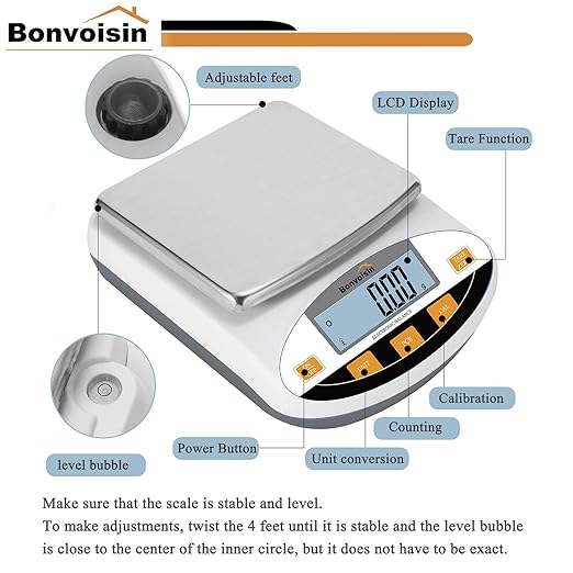 Bonvoisin Lab Scale 3000gx0.01g Digital Precision Analytical Balance - High Precision Electronic Scale for Jewelry, Kitchen, Scientific, and Laboratory Use
