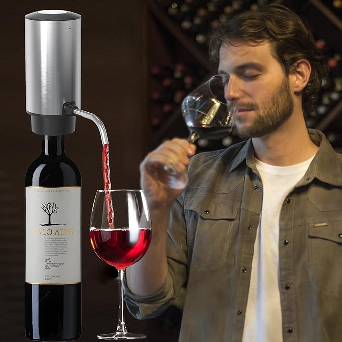 Wine Aerator Electric Wine Decanter Automatic Wine Aerator, Wine Dispenser Wine pourer with Rechargeable for Christmas, parties, weddings, dates (Silver)