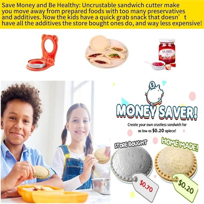 CHICHAUS Uncrustable Sandwich Maker,Sandwiches Pocket Circle Shape 3.7Inch Sandwich Cutter and Sealer,Sandwich Cutter for Kids Breakfast and lunchboxes (Orange)