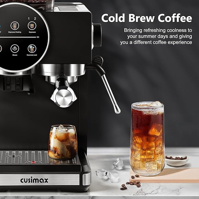 Espresso Machine with Grinder, 20 Bar Professional Expresso Coffee Machines with Milk Frother Steam Wand, Espresso Maker with 60oz Removable Water Tank, Cappuccino & Latte Machine for Home (Black-Pro)
