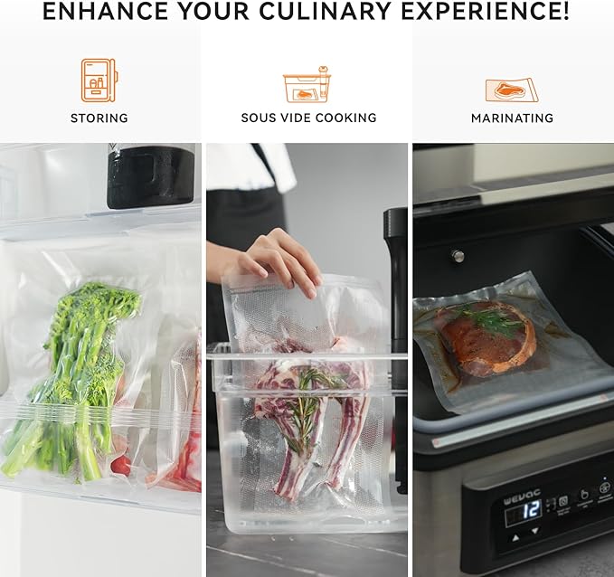[2024 Q4] 8" x 12" Vacuum Sealer Bags, 200 Count-Ideal for Food Storage, Sous Vide, and Meal Prep, Keep Food Fresh and Nutrients, Wevac Lite
