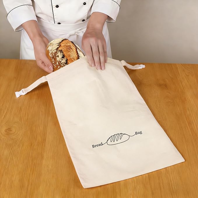 2 Pack XL Reusable Beeswax Bread Bags for Sourdough Baking, Organic Waxed Lined, Cotton Bread Bags for Homemade Bread, Food-Storage Bag to Keep Fresh