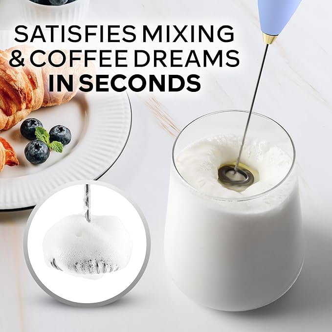 Zulay Kitchen Powerful Milk Frother Wand With 4 AA Duracell Batteries - Ultra Fast Handheld Drink Mixer - Electric Whisk Foam Maker for Coffee, Lattes, Cappuccino, Matcha & Creamer - Blue & Gold
