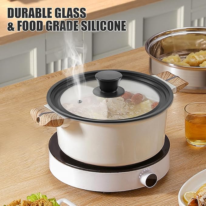Universal Lid for Pots Pans and Skillets, Pan Cover Fit 9", 9.5",10" Diameter Cookware, Silicone Replacement Lids with Tempered Glass for Frying Pans, Cast Iron