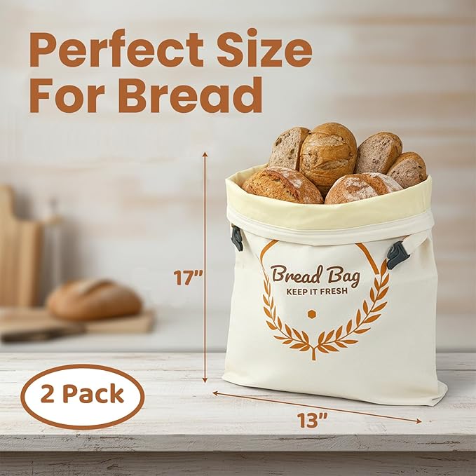 PIPI&TITI Reusable Beeswax Bread Bag for Homemade Bread,XL Sourdough Bread Bag (2-packs),17x12.6 inches Food Storage,Portable Cotton and Beeswax Bag,Freezer-Friendly