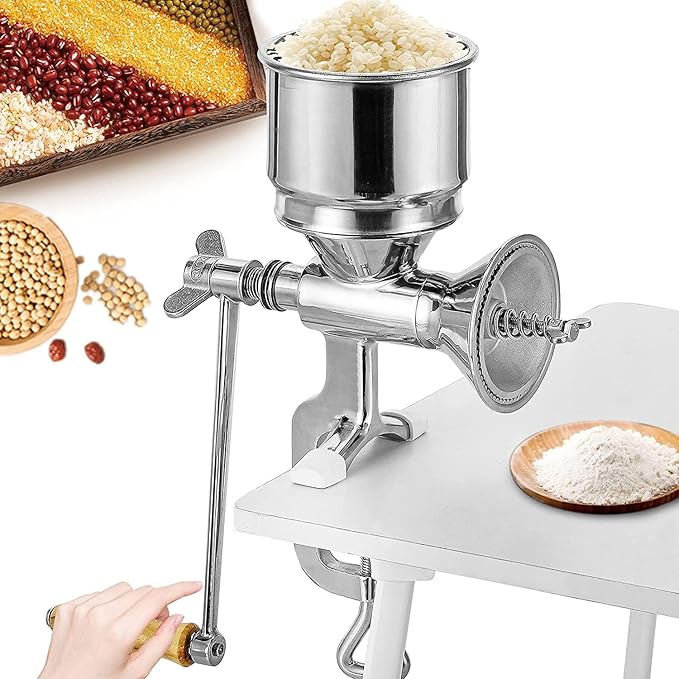 Moongiantgo Hand Grain Mill Manual Coffee Grinder Coarseness Adjustable Stainless Steel Hand Crank Grinding Tool with Table Clamp for Rice Spices Pepper Beans