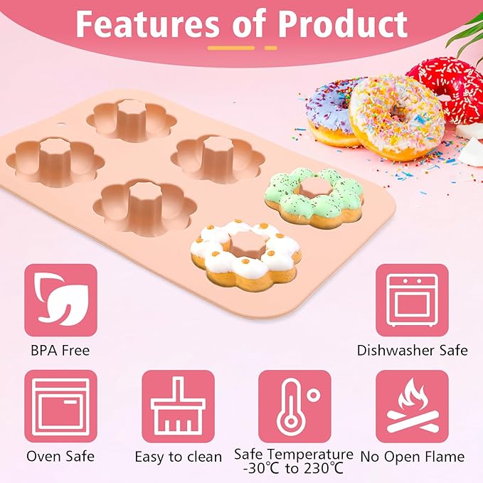 3 Pack Silicone Donut Pan, Non-stick Doughnut Molds for Baking, 6 Cavity Donut Maker Muffin Cupcake Bagel Making Tray (Gray, Pink, Blue)
