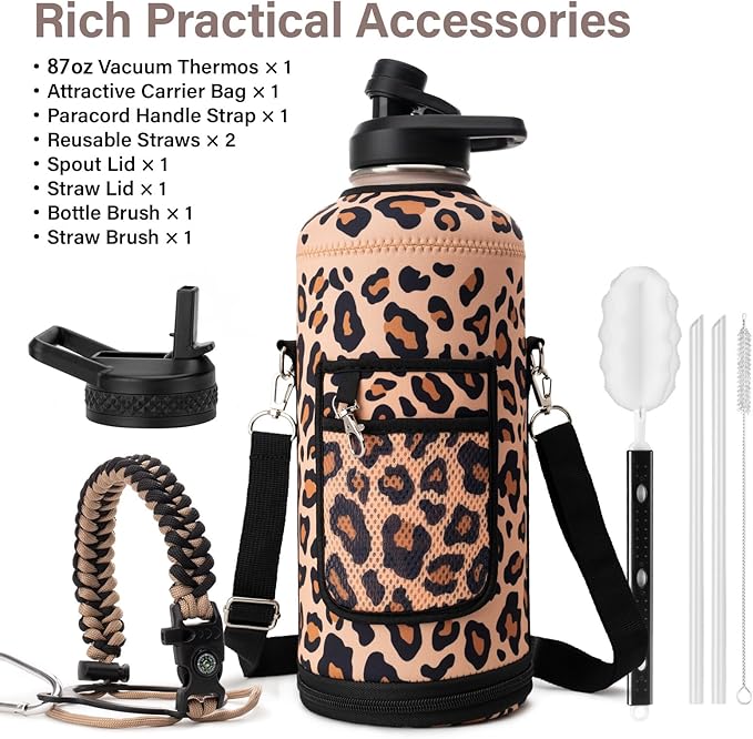 DYSANKY Insulated Water Bottle | Thickened Stainless Steel for Gym and Hiking with Straw, Carrier Bag, Handle Strap | BPA-Free 87 oz